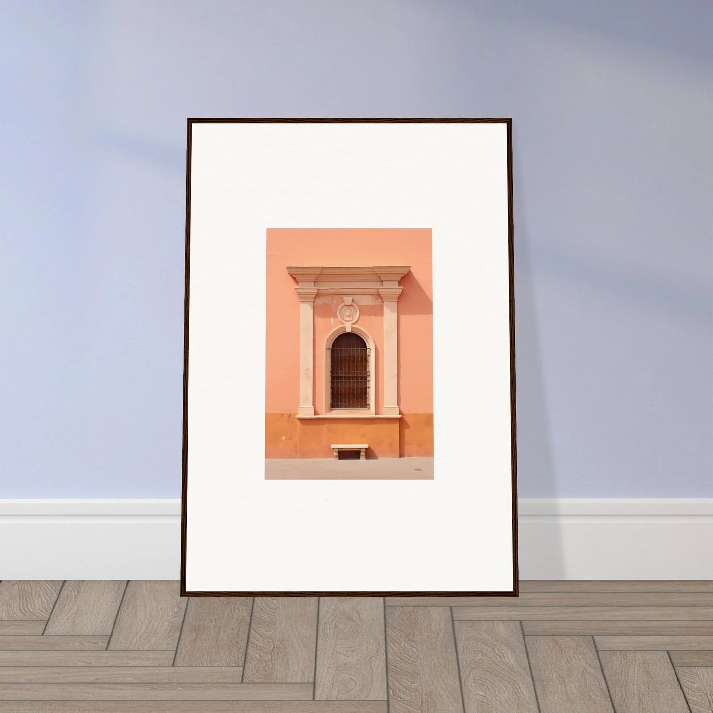 Framed wall art of a peach doorway with columns from Silent Sunset Oblique special edition