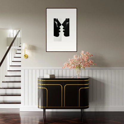 Black and gold Art Deco credenza with curves from the Liminal Echoes special edition art™