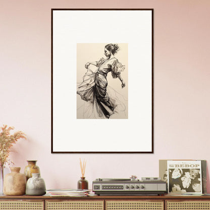 Framed vintage sketch of a woman dancing in Ephemeral Ink Serenade wall art