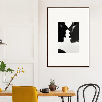 Black and white framed art print of two profiles about to kiss, part of Lattices of Ephemera special edition art™