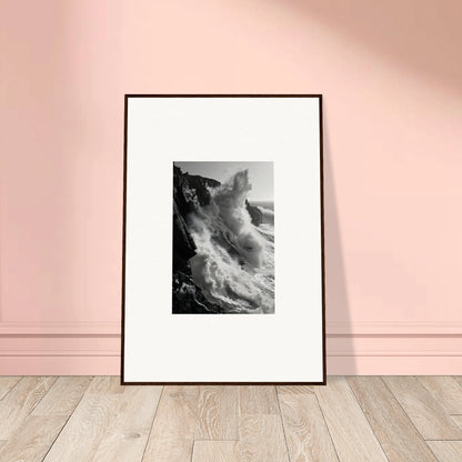 Framed black and white art of crashing waves, part of Tempest Winks Reverie collection