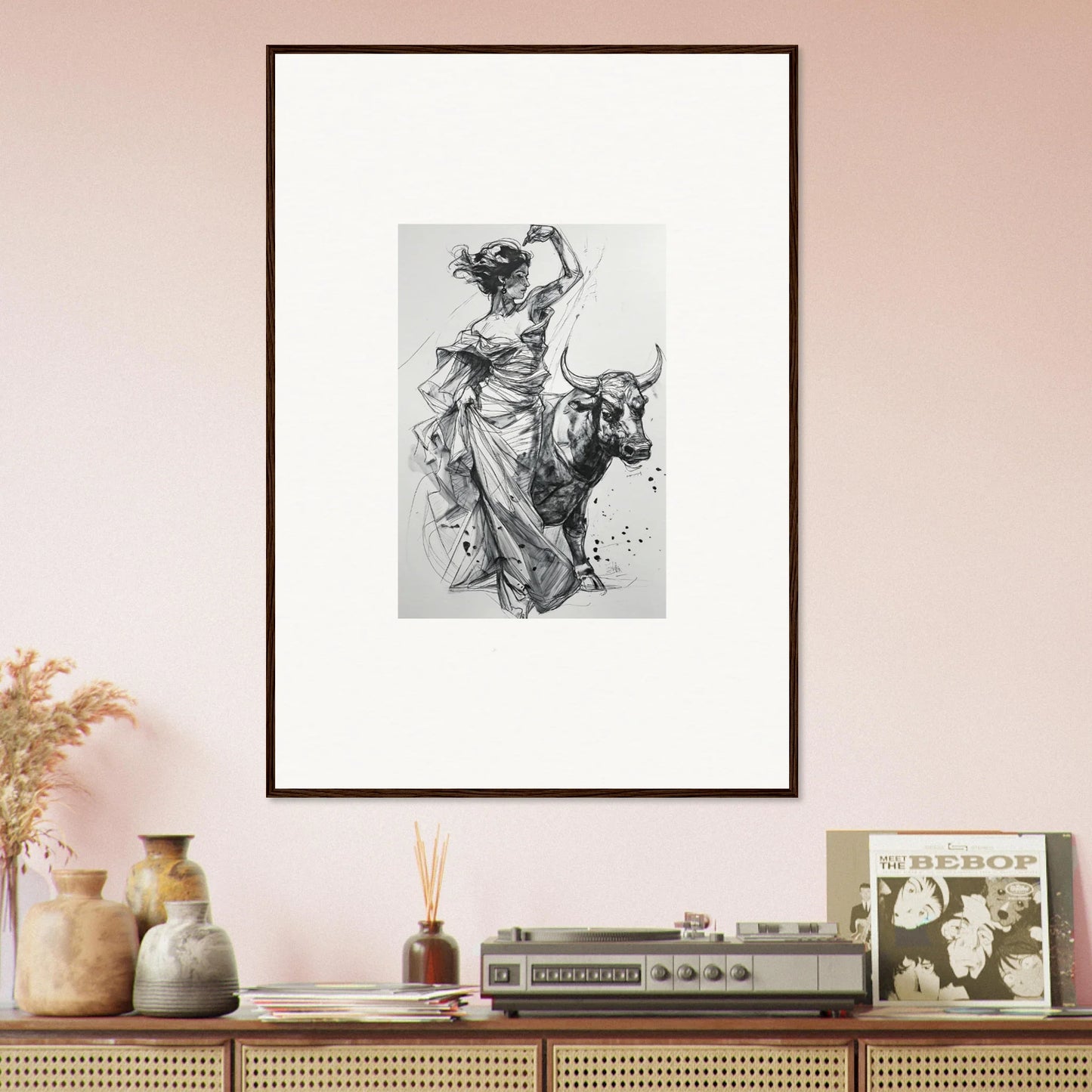 Framed black and white bullfighter sketch from Tauripe Mystique Visions Special Edition Art™