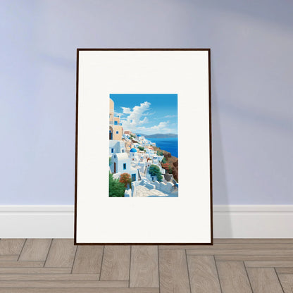 Framed Santorini photo with white buildings and blue domes from Sunday Stahl Messiração