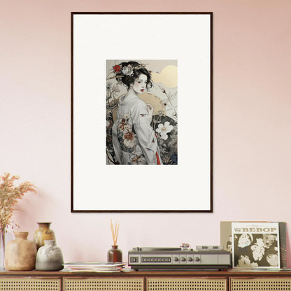 Framed Japanese geisha artwork in ink and watercolor from Daydream Blossom Wistitudes