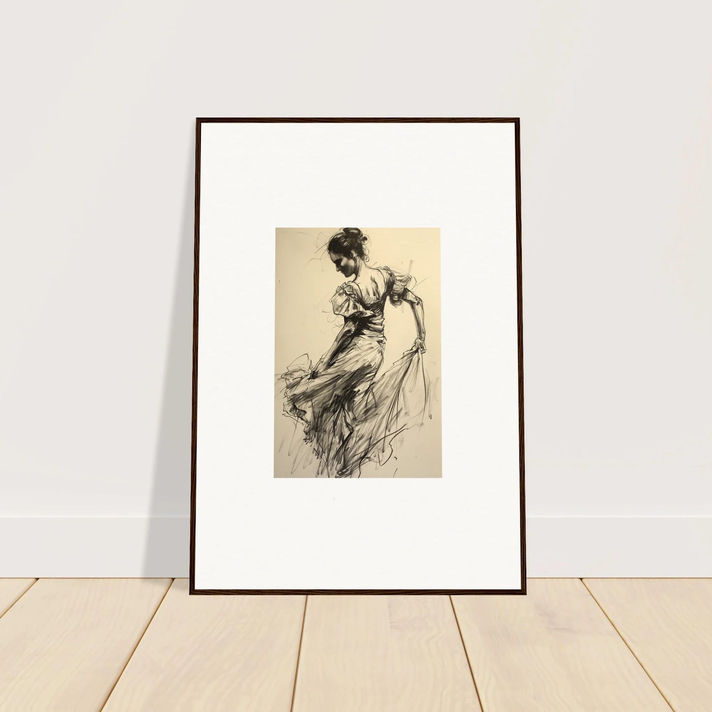 Framed sketch of a graceful figure in flowing dress from Shadow Waltz special edition art™