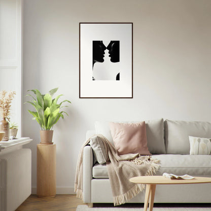 Minimalist black and white art print of Shadowed Sédual Symphony profiles facing each other