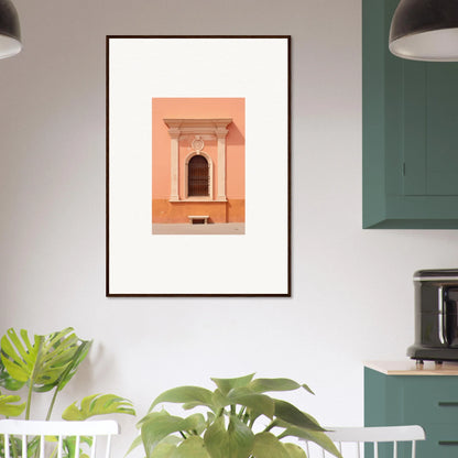 Framed wall art of a peach-colored window in Silent Sunset Oblique design