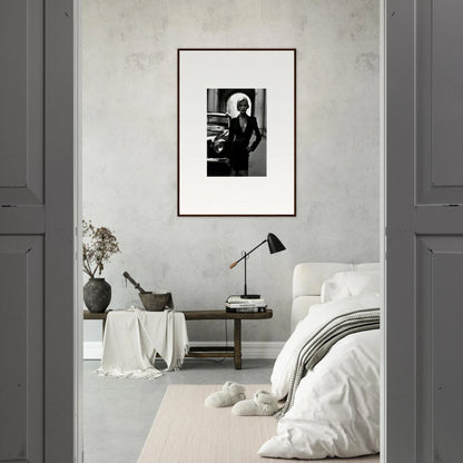 Framed black and white photo on light gray wall for Interstellar Noir Illuminations