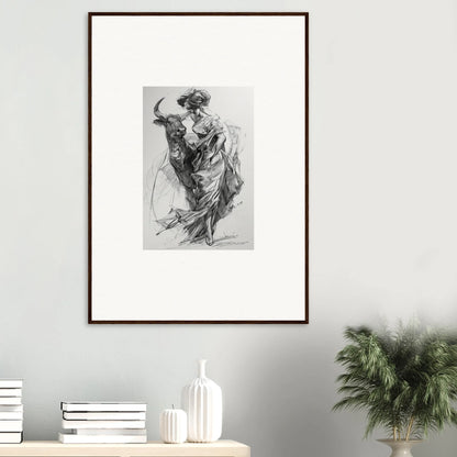 Framed black and white sketch of a dancer from Ebullient Abstract Liaisons art