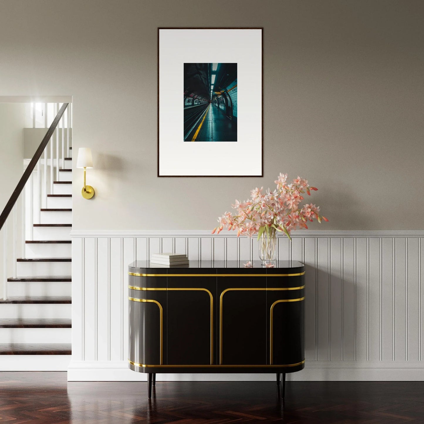 Art Deco black cabinet with gold trim, a standout in the Portal Echo Anatomy collection