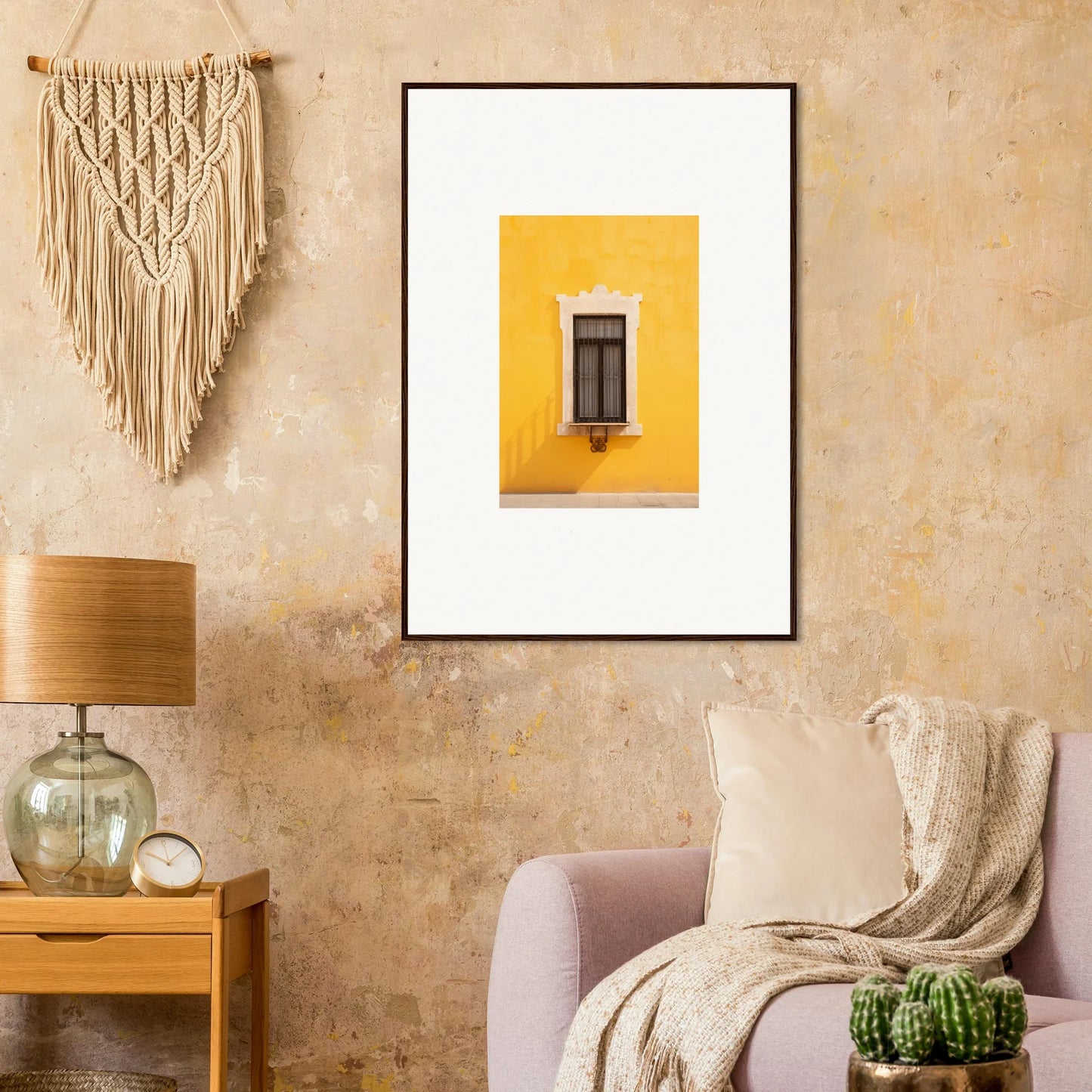 Framed photo of a window on a vibrant yellow wall from Window’s Giallo Reverie