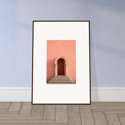 Framed art print of a pink archway with steps, Ethereal Sunset Gateway design