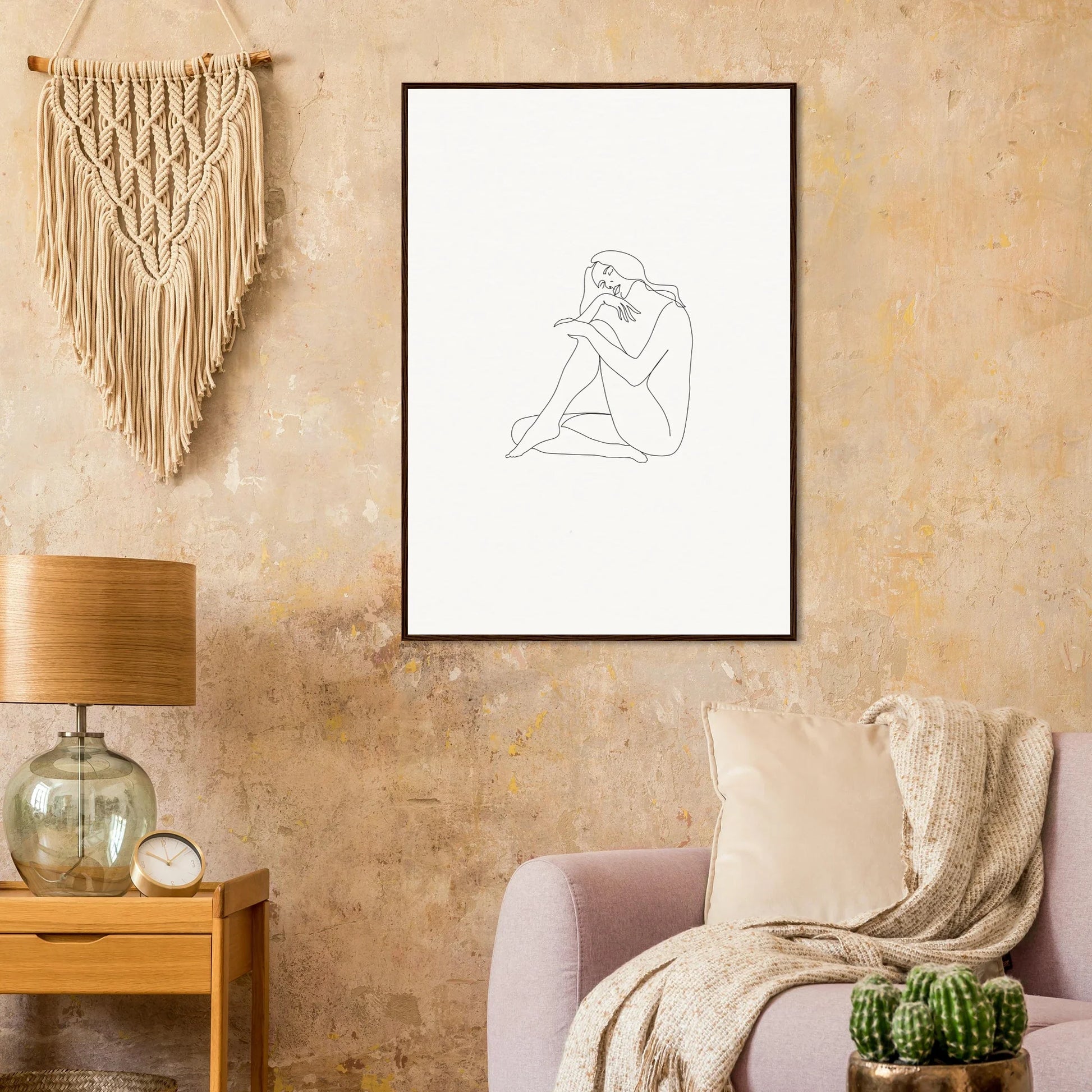 Minimalist line drawing of a nude figure in a black frame for Mindful Dream Tangles