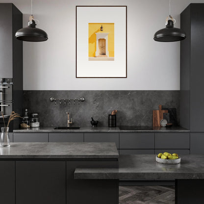 Modern dark gray kitchen with minimalist design and industrial lights from Golden Hue Portal