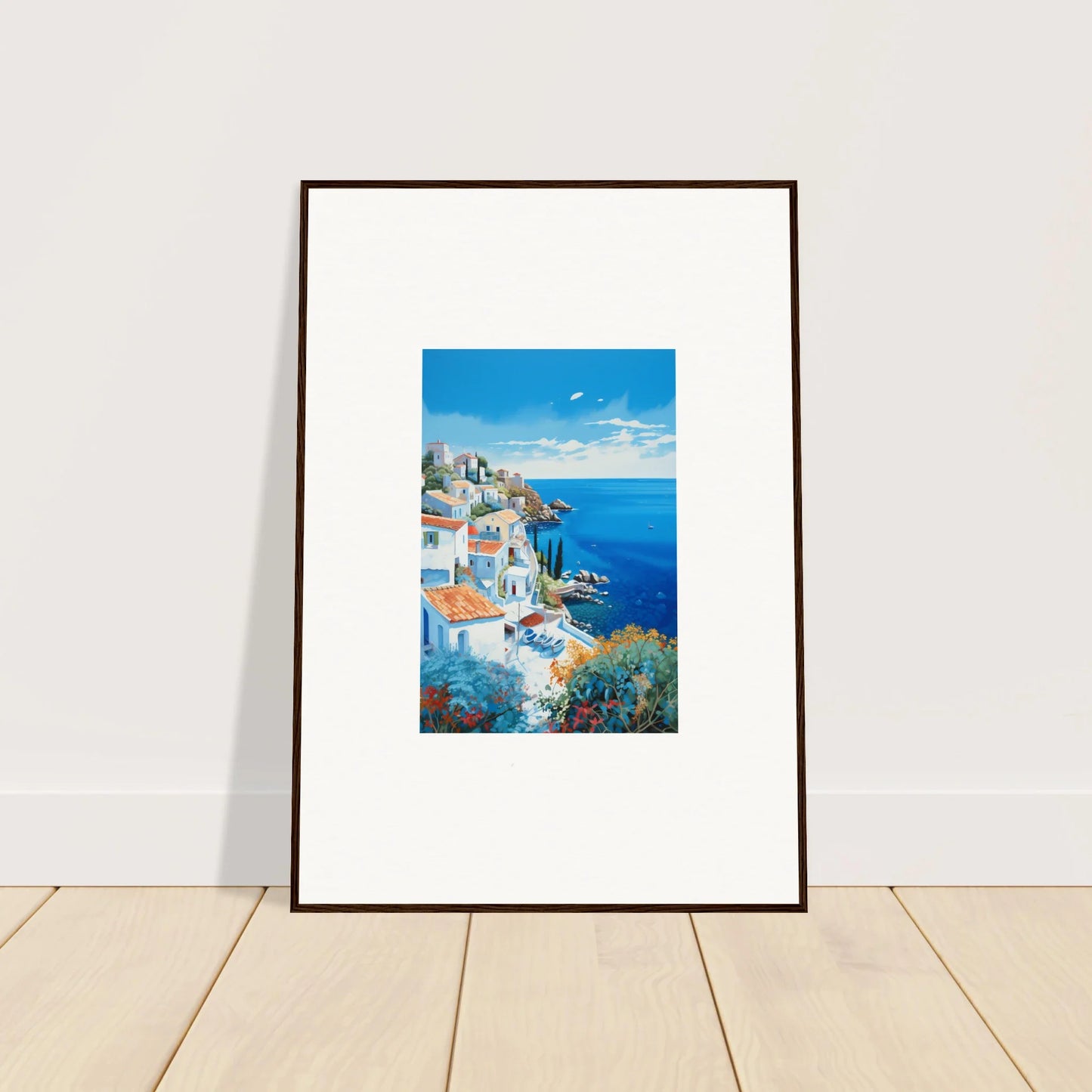 Beautiful Mediterranean coastal scene framed in Sunlit Dreamscape Promise special edition art™