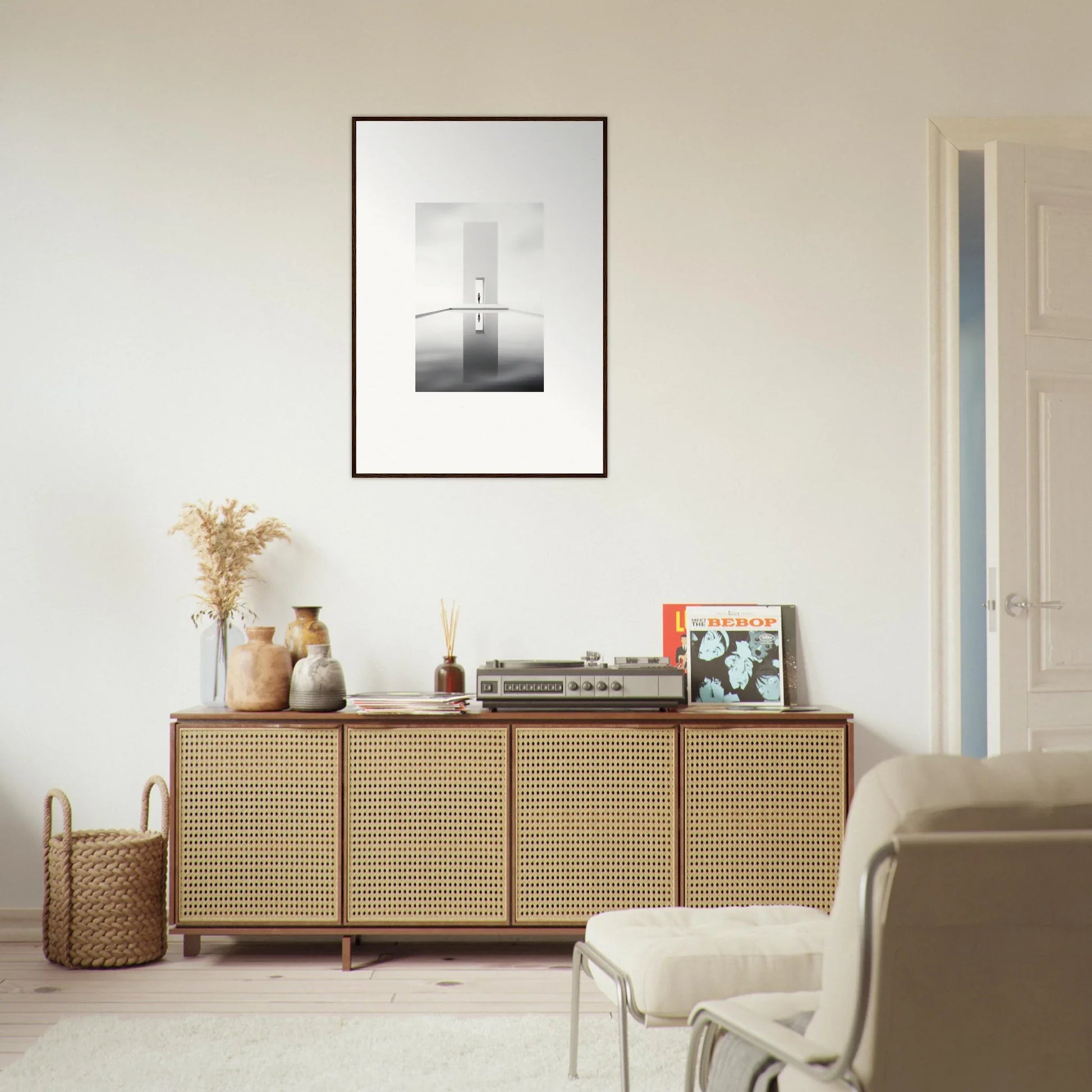 Rattan-fronted wooden credenza from the Dreamer’s Vanishing Silhouette collection