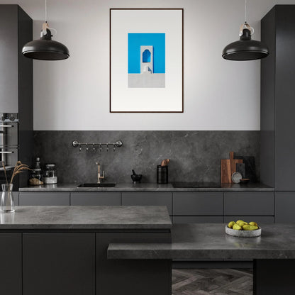 Modern dark gray minimalist kitchen with Oikos Cerulean Aperturearches design vibes