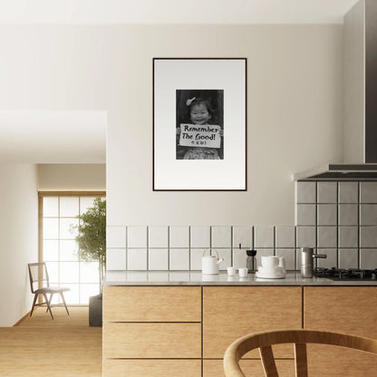 Framed black and white photo on white wall for Innocent Memory Echoes special edition art™