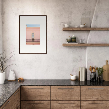 Modern kitchen with wooden cabinets and dark stone countertop from Peach Tranquil Portal