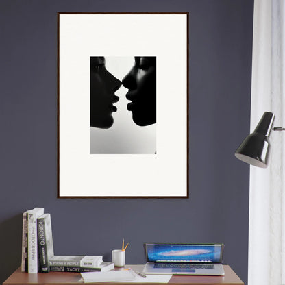 Black and white silhouette artwork of profiles in Narcissus Mirror Haze framed wall art