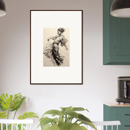 Framed black and white sketch of a figure in motion for Whirling Midnight Form