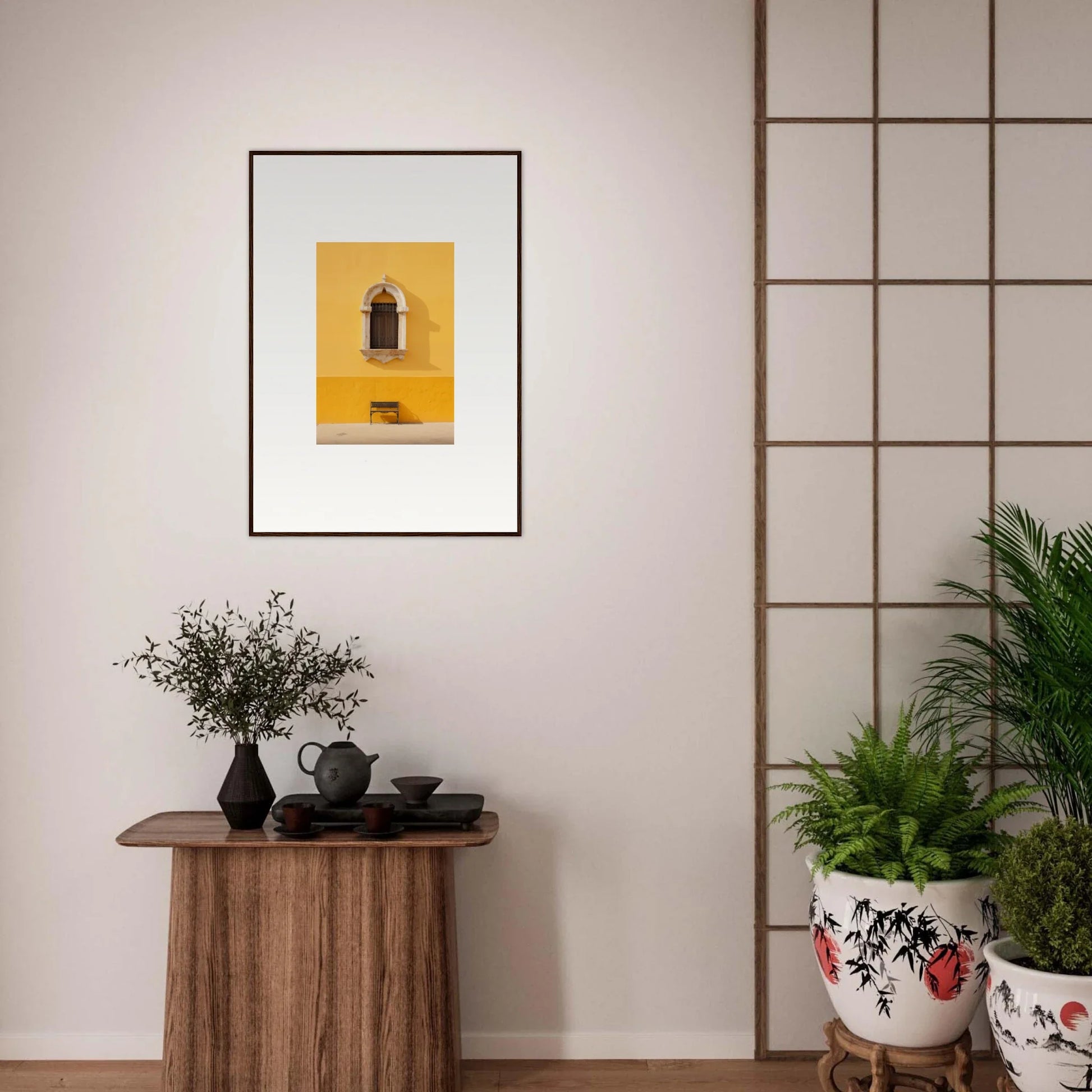 Framed yellow artwork featuring a black doorway design from Special Edition Art™ collection