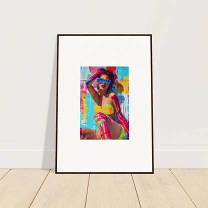 Colorful canvas print of a woman in summer attire, perfect for room decoration wall art