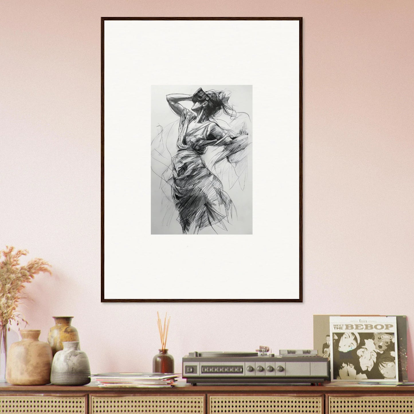 Framed black and white dancer sketch from Sketch Mirage Matinee, a special edition art™ piece