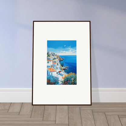 Framed Mediterranean coastal scene art from the Sunlit Dreamscape Promise collection