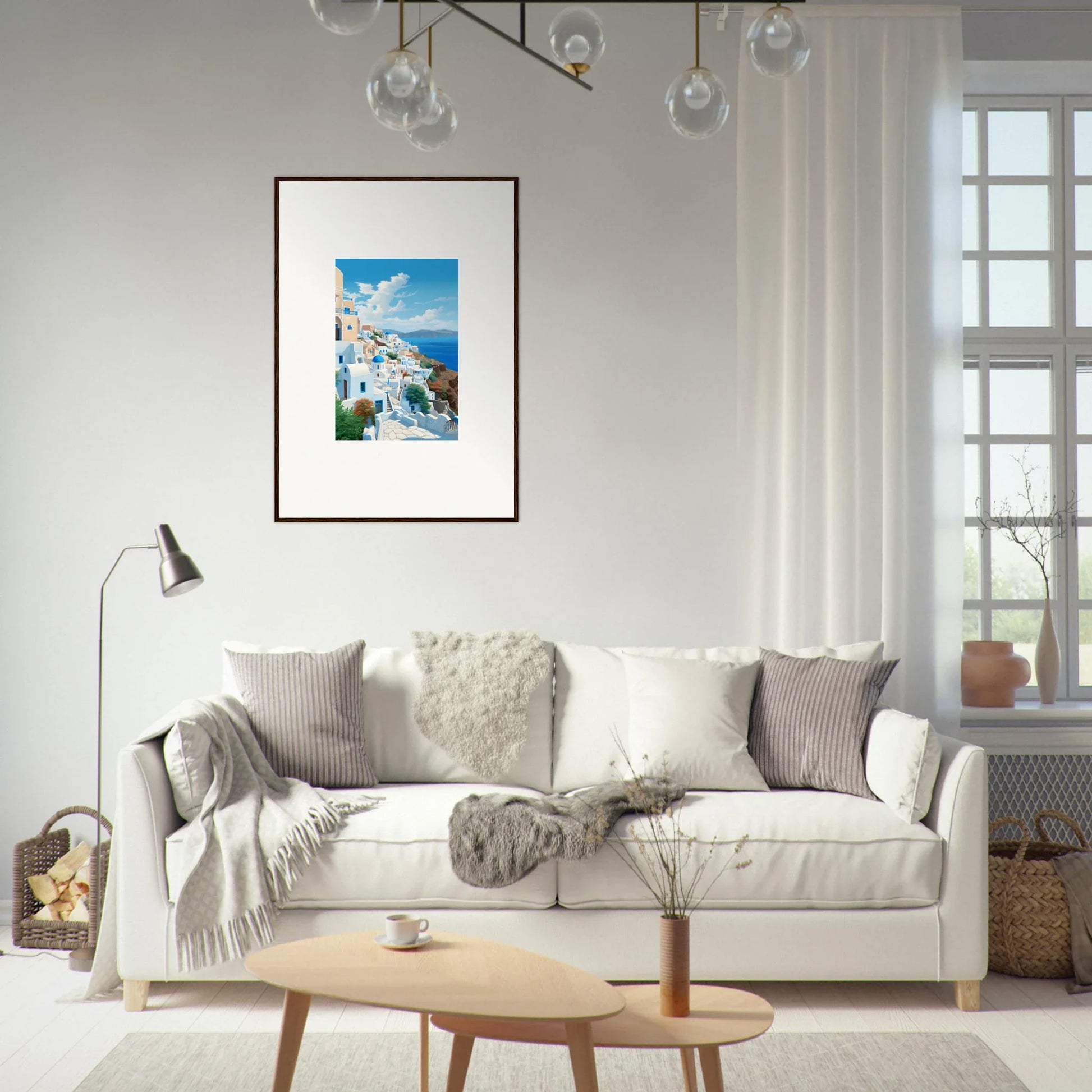 Cozy White Sofa with Gray and Cream Pillows from Sunday Stahl Messiração Special Edition Art™