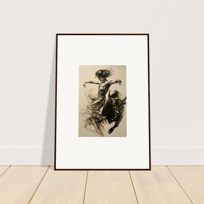 Framed black and white artwork of Resilient Dancer Flame in dynamic motion with flowing fabric