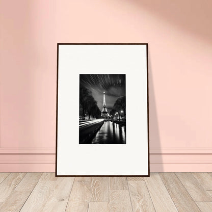 Framed black and white Eiffel Tower photo at night for Parisian Stars special edition art™