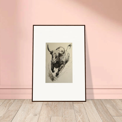 Black and white minimalist bull sketch for Ebullient Storm Release framed wall art