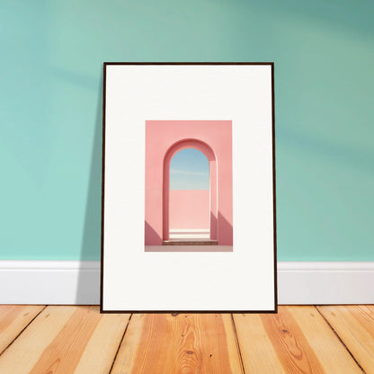 Framed art print of pink archway against a gradient sky for Echo of Horizons special edition art™