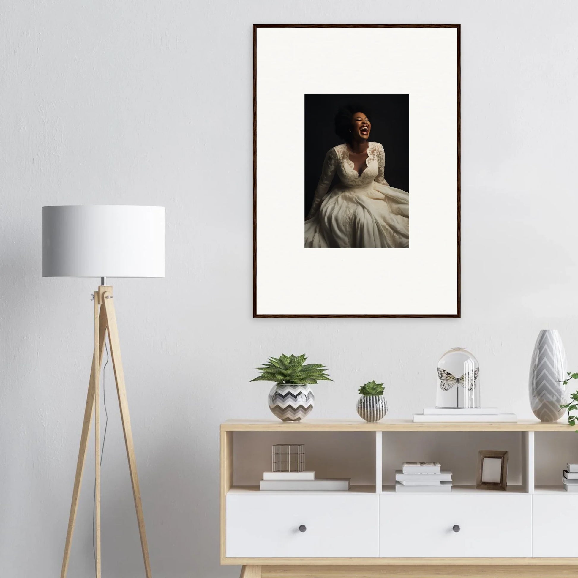 Framed portrait of someone in a white dress for Luminescent Joy Echoes art collection