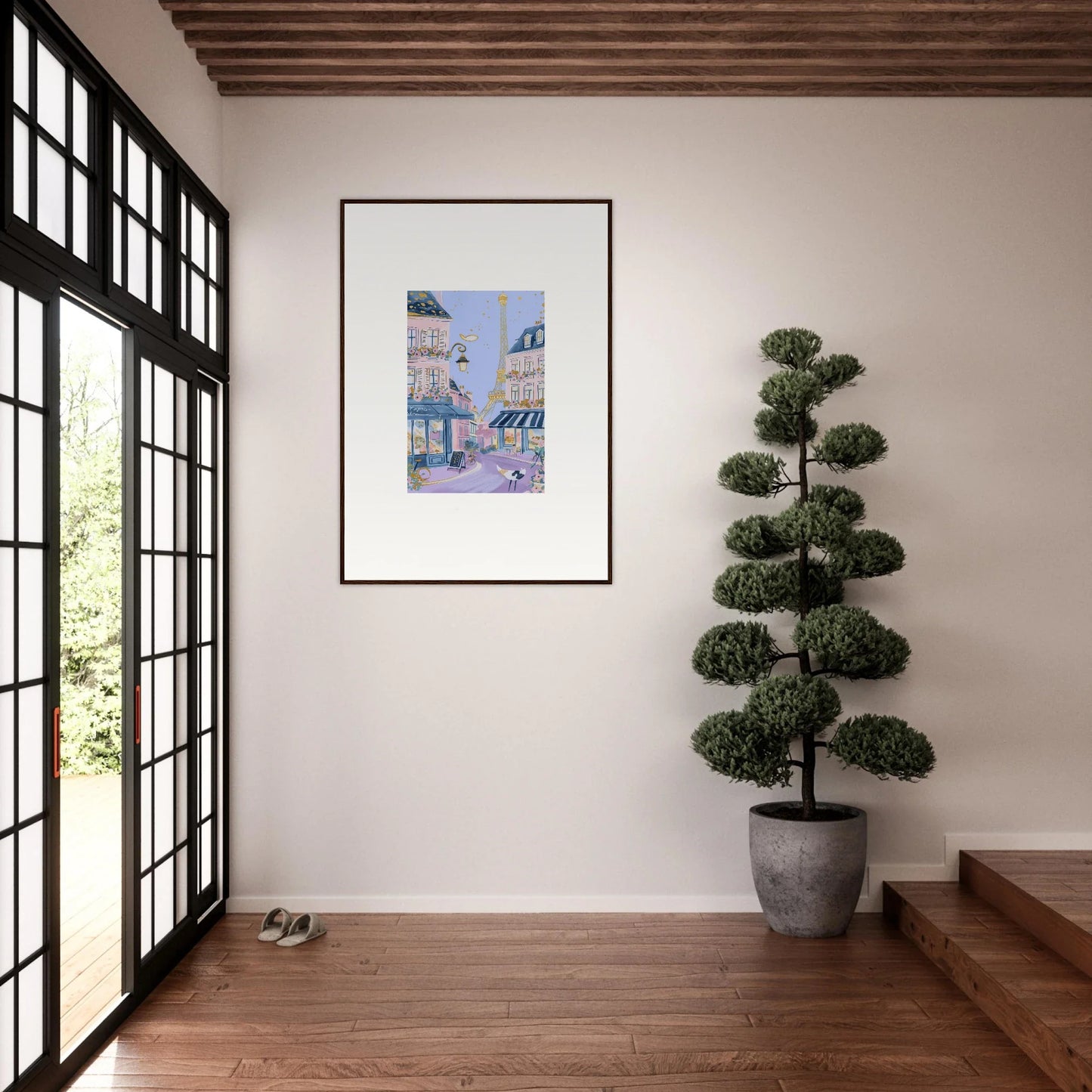 Framed wall art of a pastel cityscape from Hat Lemons Paris special edition art™