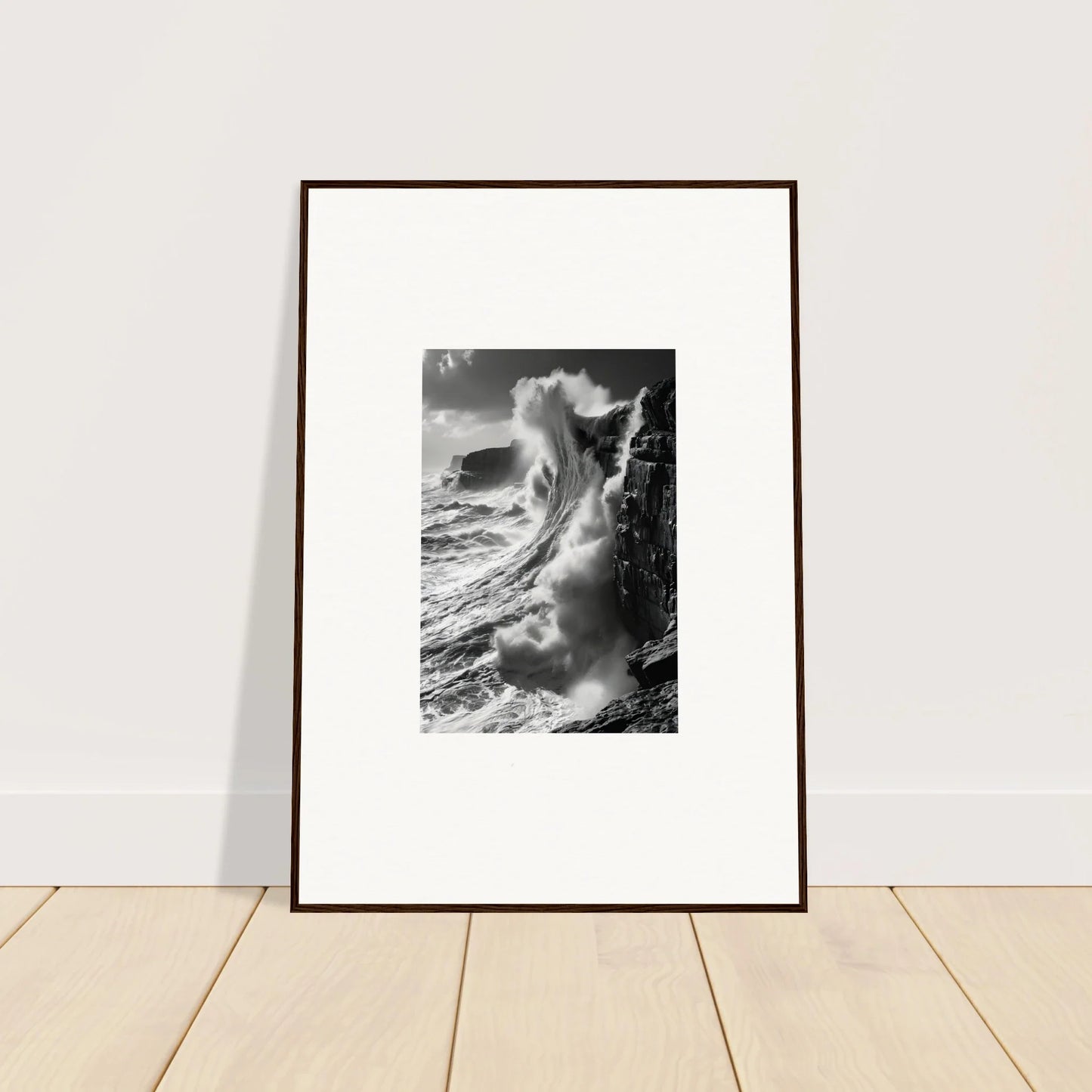 Framed black and white ocean wave art for Tidal Curved Reality special edition