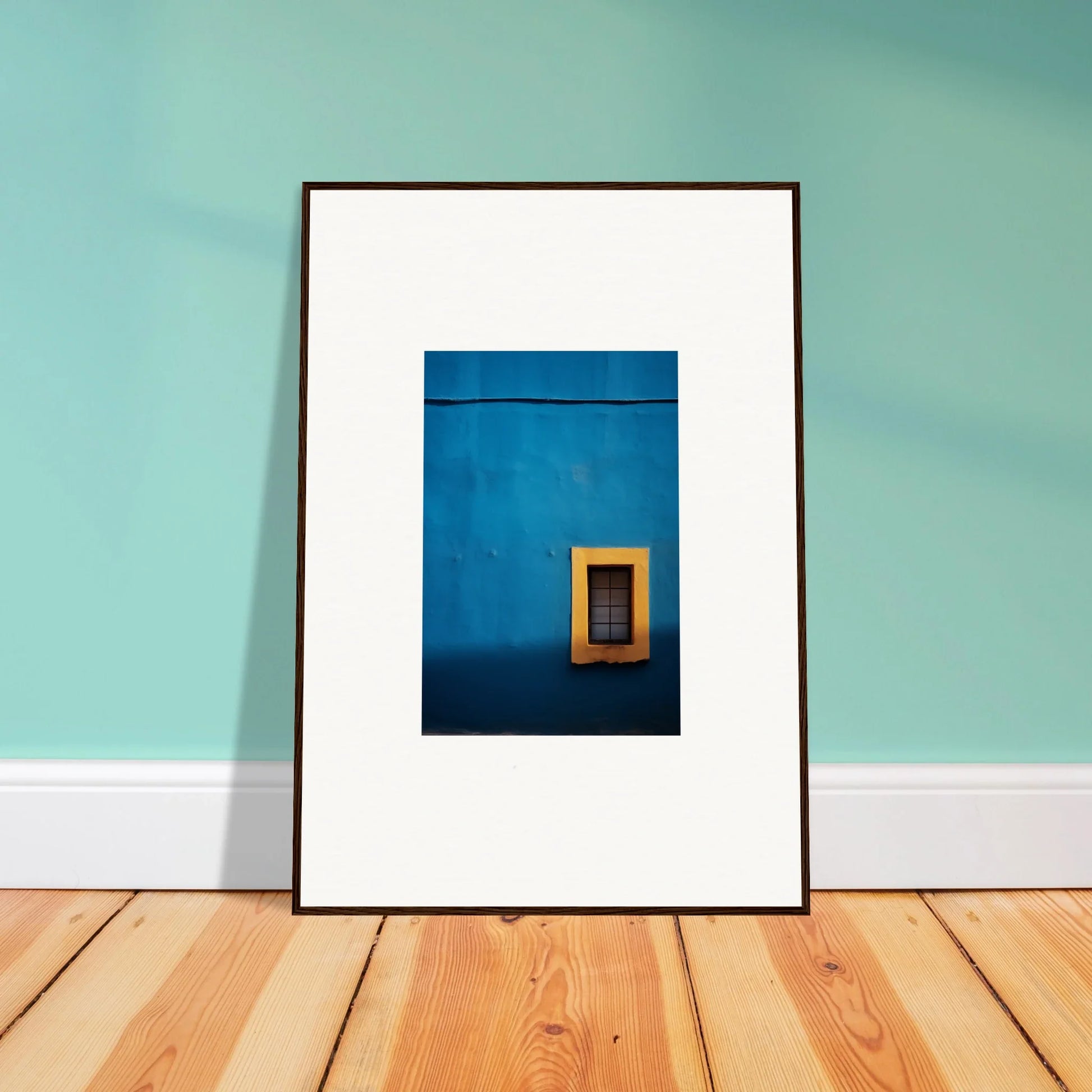 Framed photo of a blue wall with a yellow window frame from Hypercolor Dreamscape Longitude