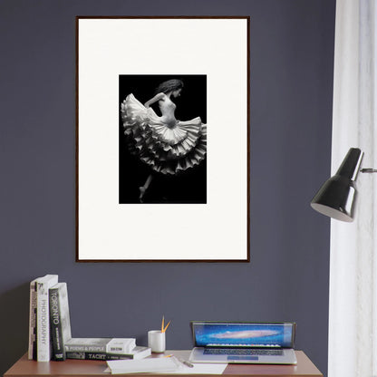 Black and white ballet dancer in flowing tutu for Ethereal Waltz Silence wall art