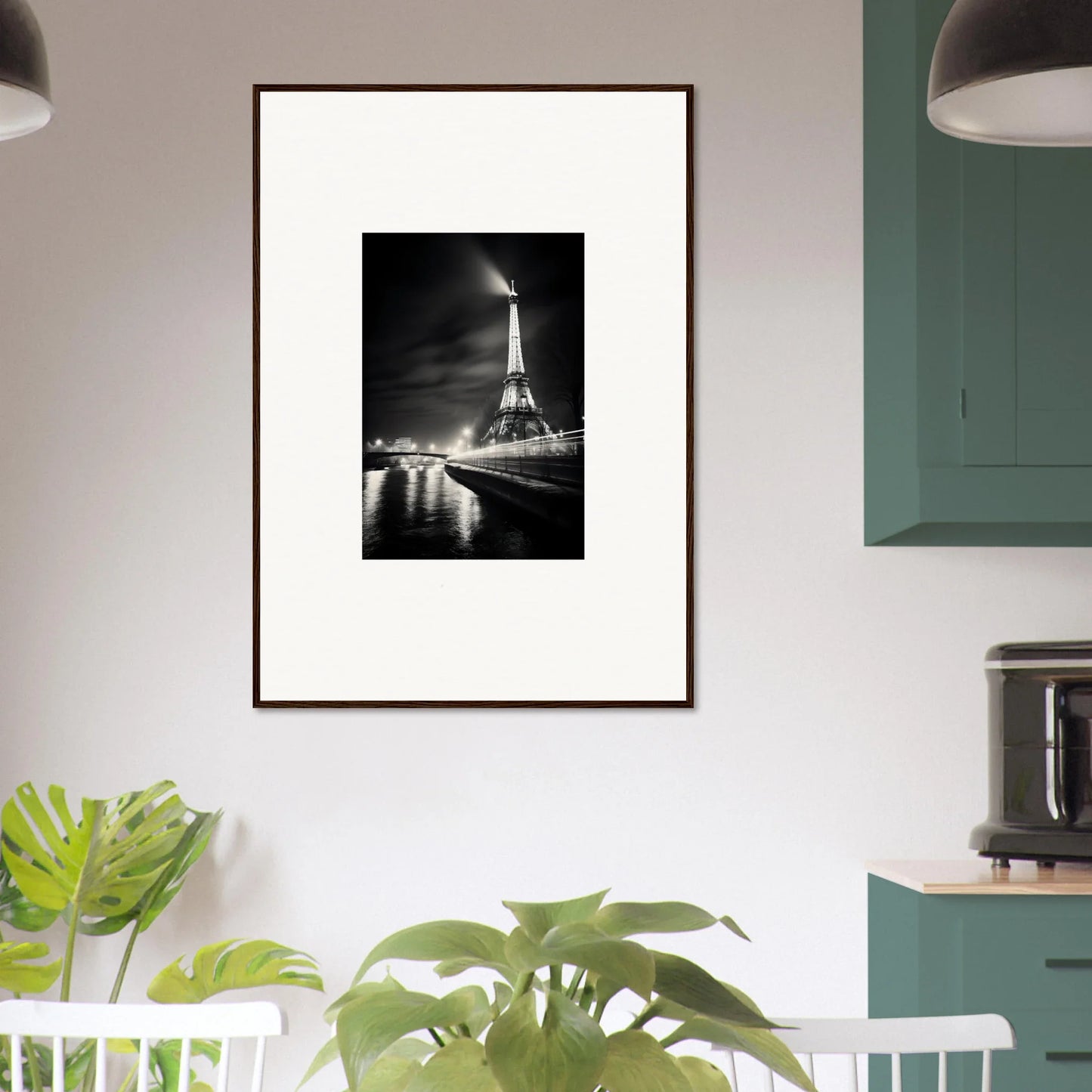 Framed black and white Eiffel Tower photo at night for Paris Radiates Eleepizarre