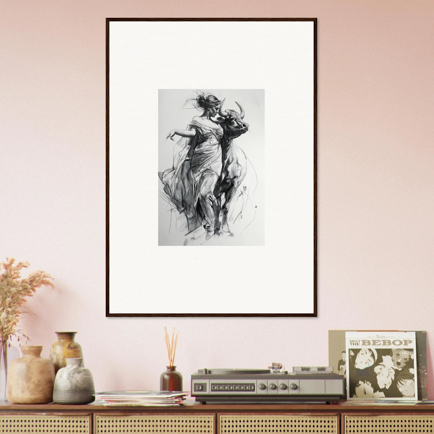 Framed black and white dancer sketch from Metaphoric Taurus Whispers special edition art™