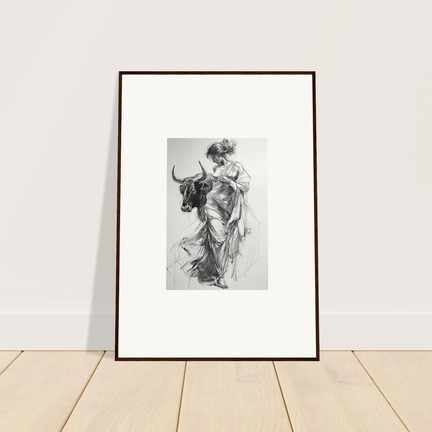 Framed wall art of a classical figure with a bull in Splashing Gaze Melds special edition