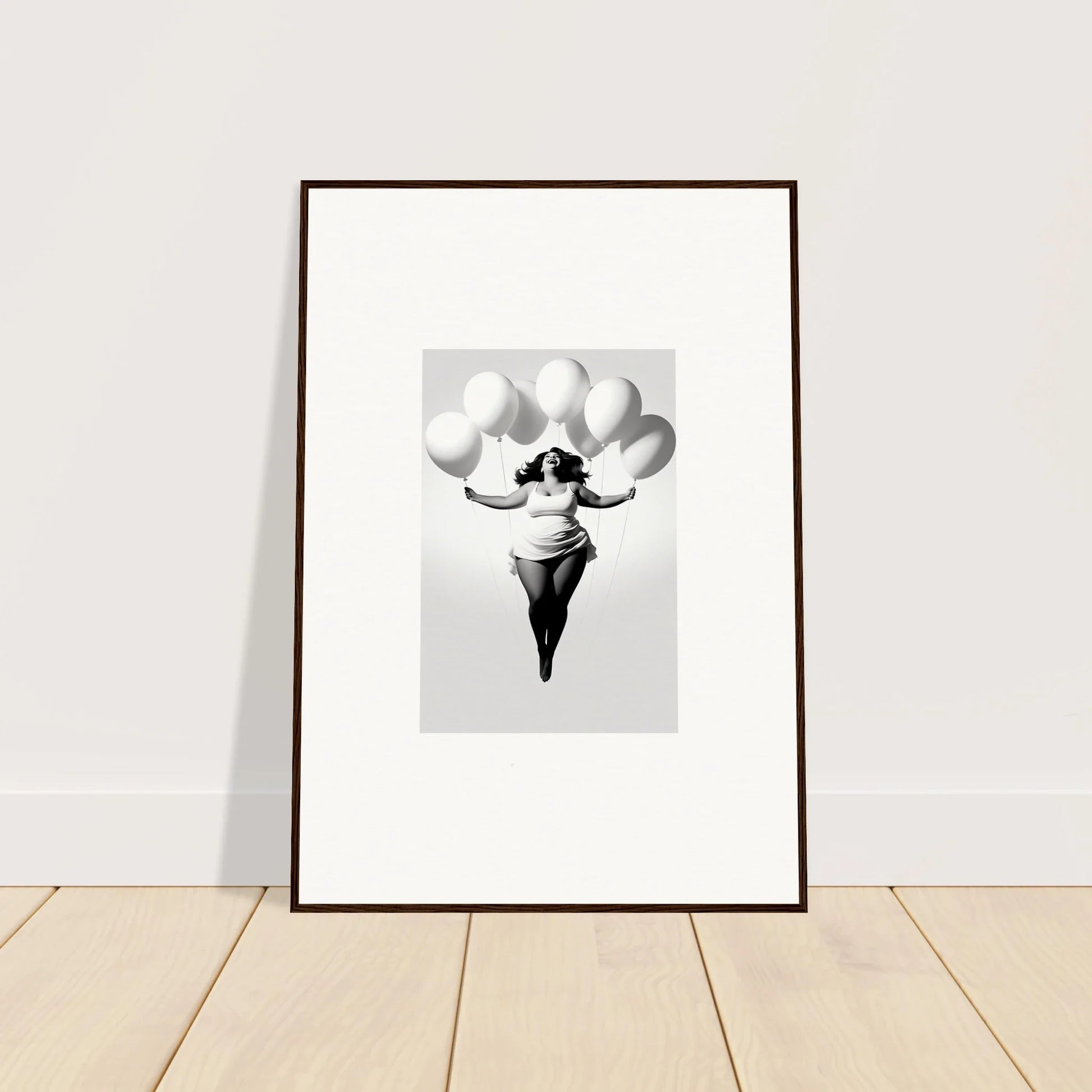 Framed black and white art of ice cream cone with balloons from Rosy Liberties Soar