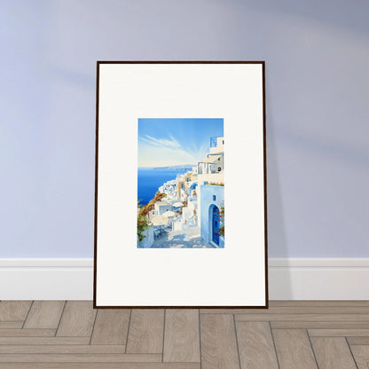 Framed photograph of Santorini’s white buildings and blue domes for Mediterranean Serenity Remastered