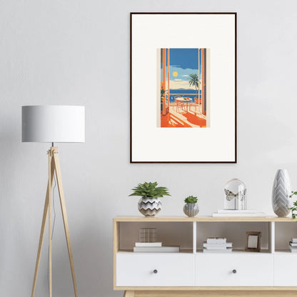 Framed coastal artwork of a Mediterranean balcony for Tranquil Mirage Brunch special edition art™