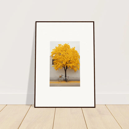 Framed wall art of a yellow-leaved tree and bicycle in Lemonade Gaze Reverie