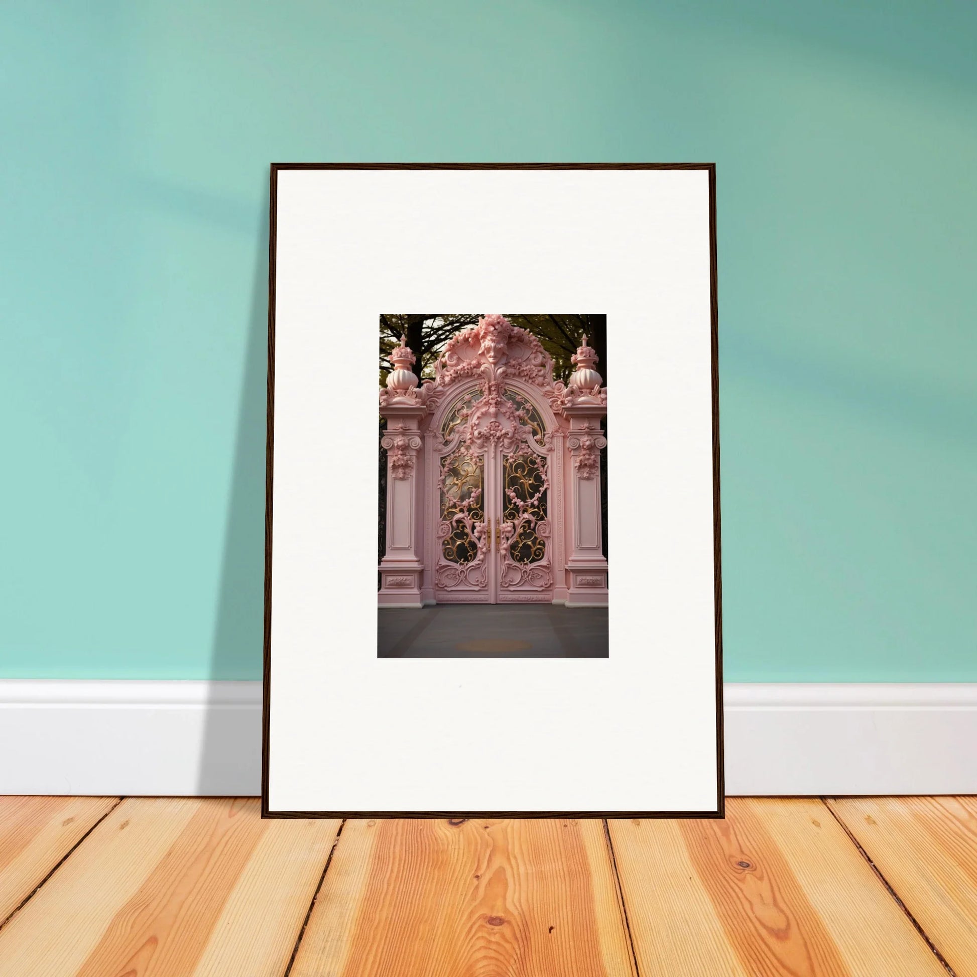 Framed photograph of an ornate pink baroque doorway for Opulent Doorscape Divinity