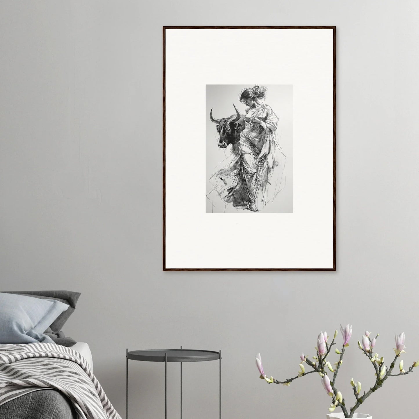 Framed black and white dancing figure sketch from Splashing Gaze Melds special edition art™