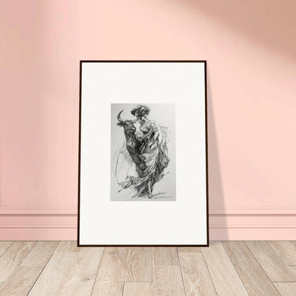 Framed black and white sketch of a matador showcasing Ebullient Abstract Liaisons style