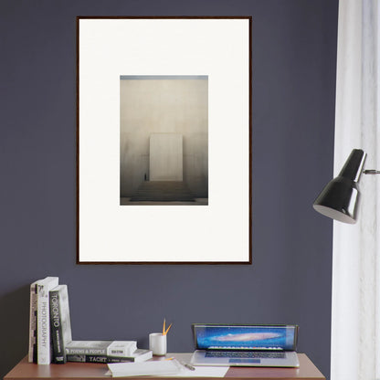 Framed minimalist black and white geometric shapes in fog - Portal Eventide Abstract art